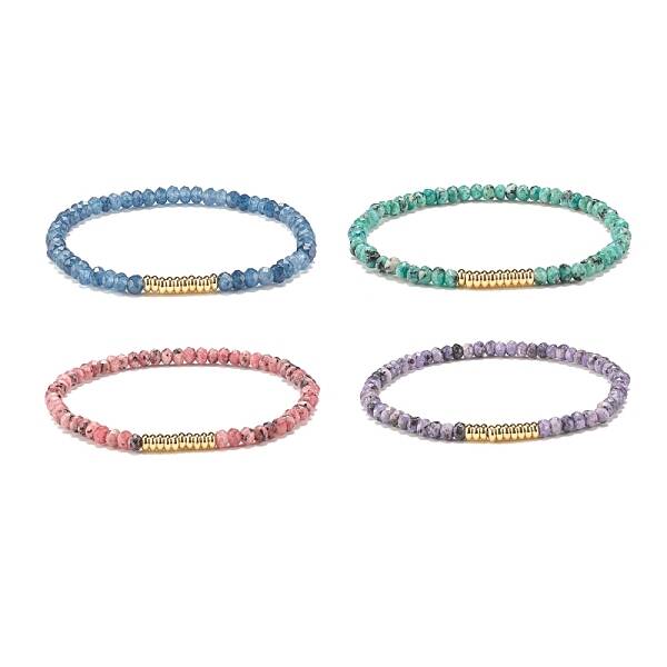 Natural Malaysia Jade(Dyed) Rondelle Beaded Stretch Bracelet with Brass