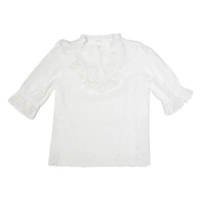 FAT FACE Frill Womens Top White V-Neck UK 10