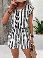 Women's All Over Print Romper, Casual Loose Fitted Boho Tie Back Romper for Summer, Women's Clothes for Vacation Holiday Beac...