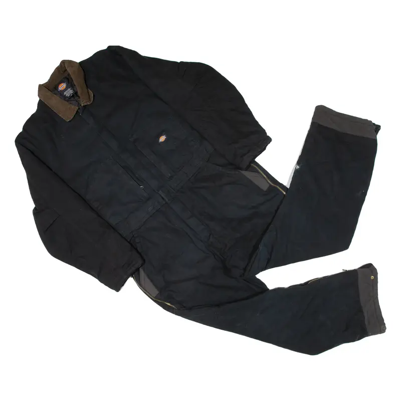 DICKIES Carpenter Double-knee Quilted Lined Workwear Mens Boiler Suit Black XL W44 L29