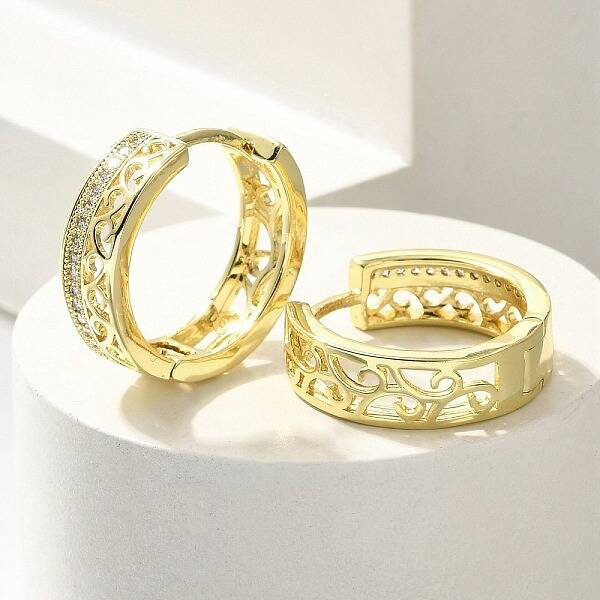 Brass Clear Cubic Zirconia Hoop Earrings
