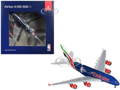 Airbus A380-800 Commercial Aircraft Emirates Airlines - Official NBA Partner (A6-EOD) Dark Blue with Striped Tail 1/400 Dieca...