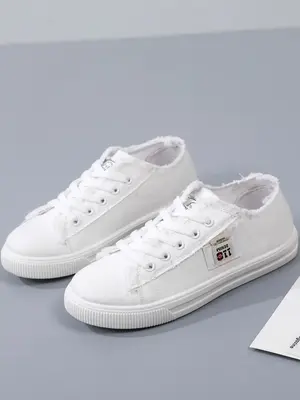 2024 New Stylish Women's Minimalist Letters Canvas Sneakers, Casual Matching Versatile Soft Low Top Sports Skate Shoes, Trend...