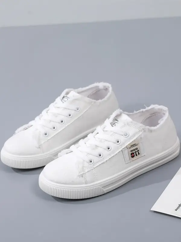 2024 New Stylish Women's Minimalist Letters Canvas Sneakers, Casual Matching Versatile Soft Low Top Sports Skate Shoes, Trend...