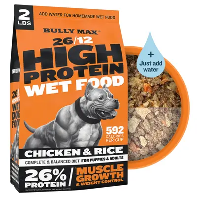 Bully Max 26/12 High Protein Wet Dog Food for Muscle Growth 592 Calories per Cup Made with Real Chicken, Barley, Oats, and Om...