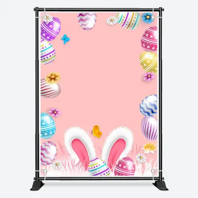 Colored Egg Rabbit Ear Easter Pink Birthday Backdrop - Aperturee
