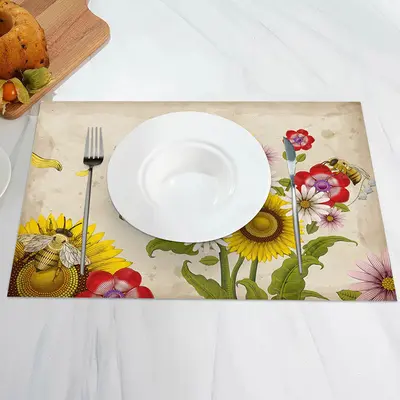 Yellow Retro Sunflower Bee Dining Set Of 4 Placemats - Aperturee