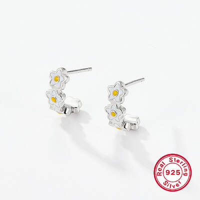 Anti-Tarnish Rhodium Plated 925 Sterling Silver Flower Stud Earrings