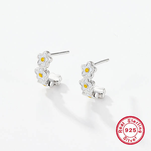 Anti-Tarnish Rhodium Plated 925 Sterling Silver Flower Stud Earrings
