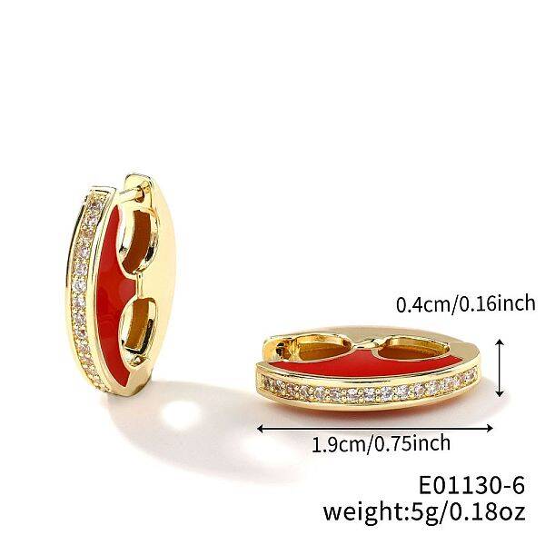 Retro Brass Enamel Hoop Earrings