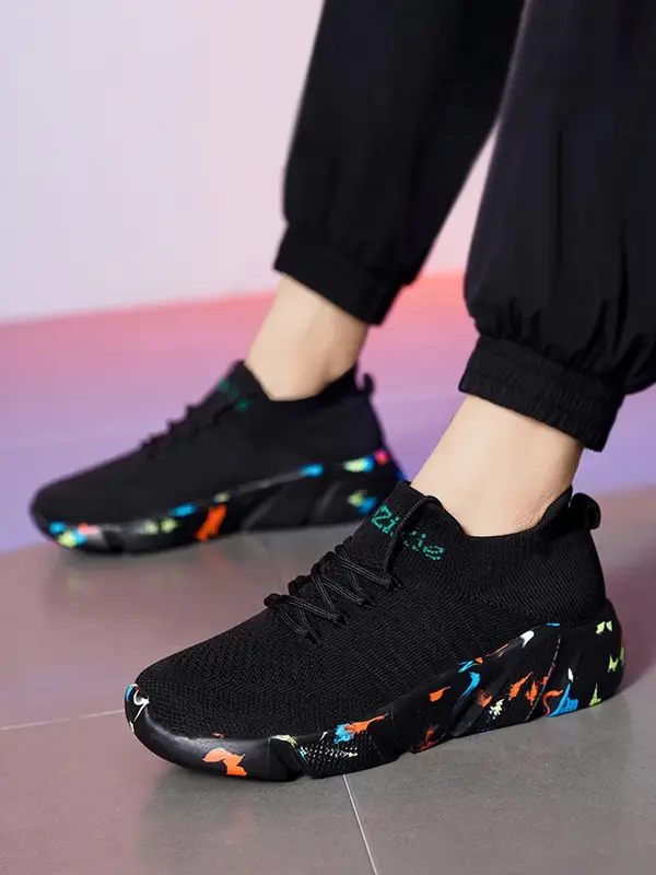 Men's Summer Trendy Comfortable Mesh Breathable Lace-up Low Top Sneakers, Black Outdoor Casual Sports Running Shoes, Training...