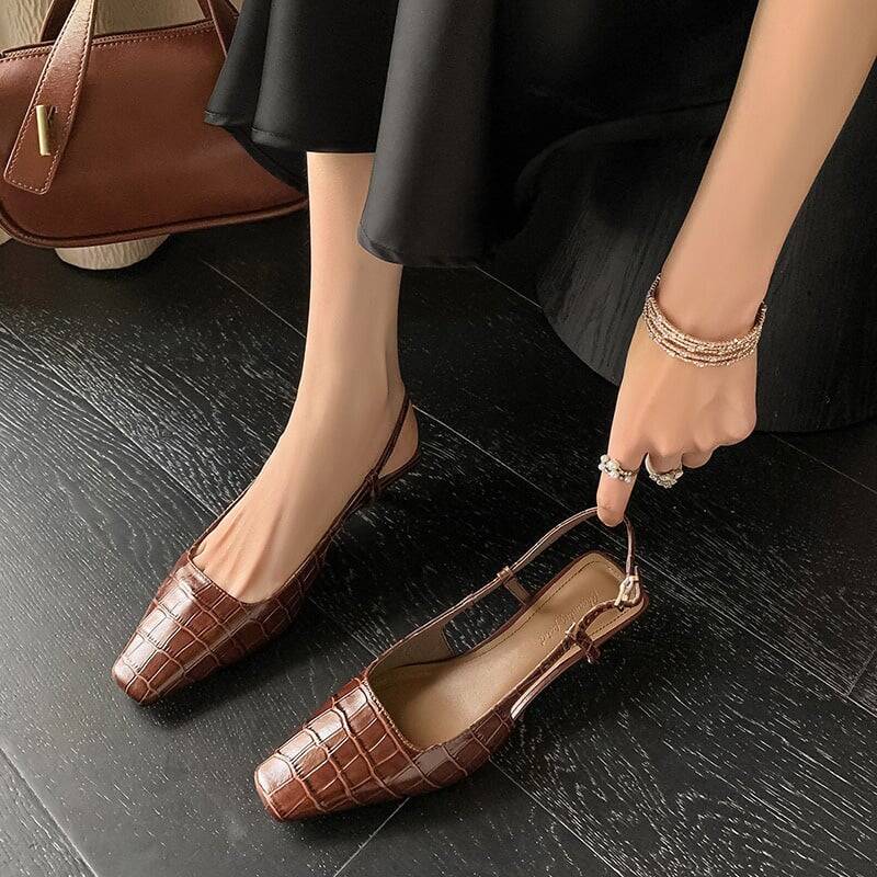 CHIKO Indigo Square Toe Kitten Heels Slingback Shoes