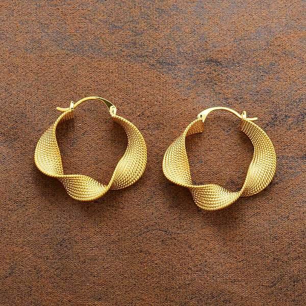 Textured Twist Brass Hoop Earrings for Women