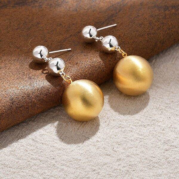 Round Brass Dangle Stud Earrings for Women