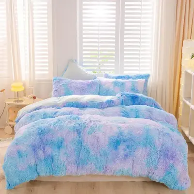 Tie Dye Fuzzy Duvet Cover Set, 3pcs/set Including Duvet Cover and Pillowcase without Filler, Soft & Comfortable Bedding Set f...