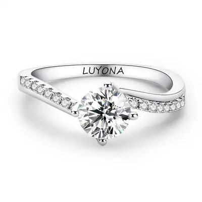 Sterling Silver Round Shaped Moissanite Personalized Engraving Engagement Ring