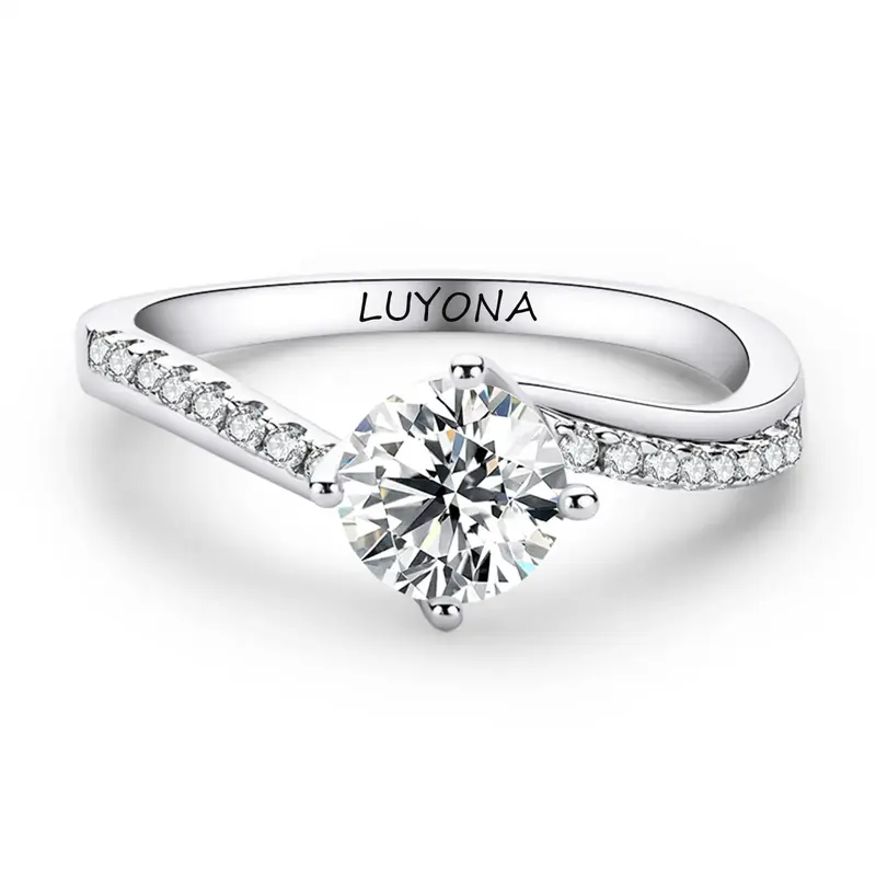 Sterling Silver Round Shaped Moissanite Personalized Engraving Engagement Ring