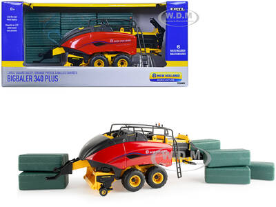 New Holland BigBaler 340 Plus Large Square Baler Red and Yellow with 6 Bales \
