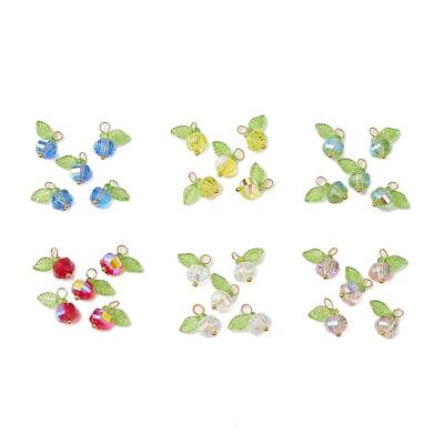 Transparent Electroplate Glass Beads with Transparent Acrylic Charms and Brass Ball Head pins Pendants