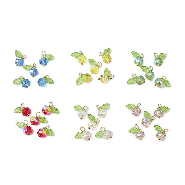 Transparent Electroplate Glass Beads with Transparent Acrylic Charms and Brass Ball Head pins Pendants