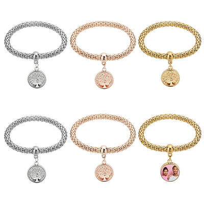 6 Sets 3 Colors Sublimation Blank Alloy & Aluminum Tree of Life Charm Bracelets Set