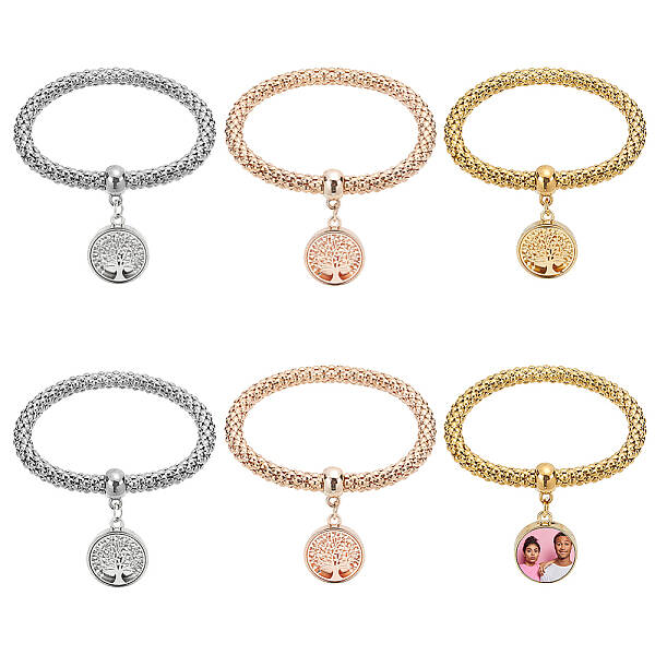 6 Sets 3 Colors Sublimation Blank Alloy & Aluminum Tree of Life Charm Bracelets Set