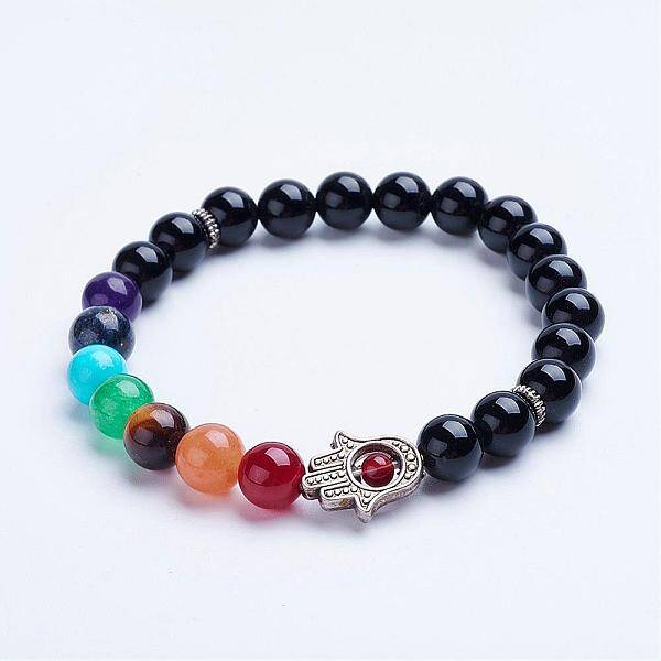 Natural Black Agate(Dyed & Heated) Beaded Stretch Bracelets