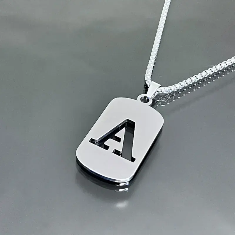 Cool Men's Jewelry Stainless Steel Initial Necklace for Men Hip Hop Geometric Pendant with A-Z Letter Pendant Chain for Frien...