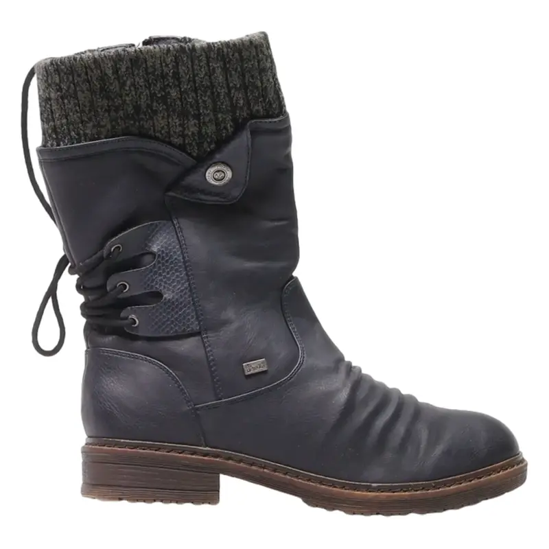 RIEKER High Boots Black Leather Womens UK 7