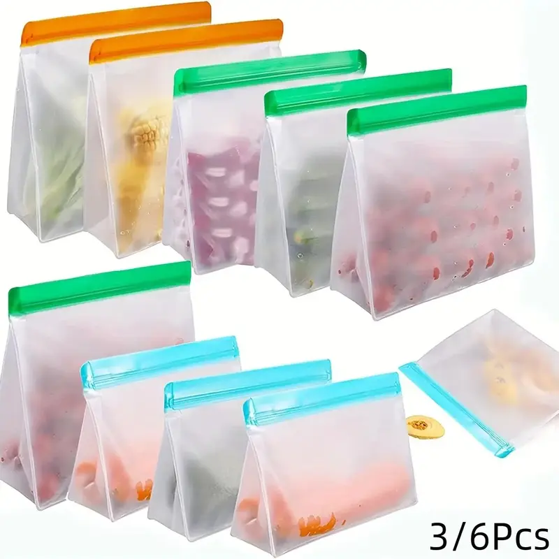 Reusable Food Storage Bag, 3/6 Counts Leak Proof Food Storage Bag, Freezer Bag for Home Kitchen, Summer for Gift