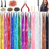 14 Colors Hair Tinsel Kit Include 3500 strands, Tinsel Hair Extensions with Tools, Specific Color Heat Resistance Fairy Hair ...