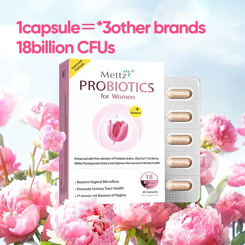 Mettz Women's Probiotics - 18Billion for Women pH Balance, UTI, Odor, Discharge, with Lactobacillus Probiotic Blend, 30Capsul...