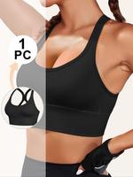 Women's Solid Color Sports Bra, Breathable Comfortable Removable Chest Pads Back Bra, Ladies Sportswear for Indoor Outdoor We...