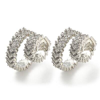 Brass Micro Pave Cubic Zirconia Cuff Earrings