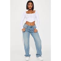 Dani Drop Waist Straight Leg Jeans - Medium Wash