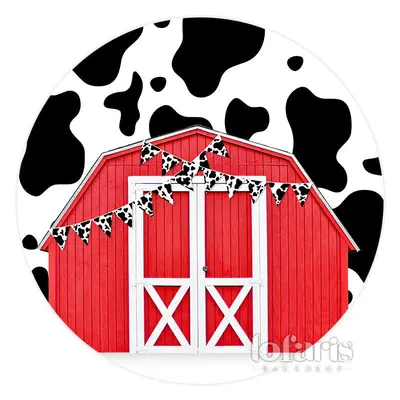 Aperturee Wooden Red House Cow Pattern Round Birthday Backdrop | Name Backdrop For Birthday | Birthday Party Decorations | Ha...