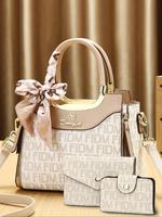 Women's Fashionable Letters Print Handbag & Wristlet, Casual Versatile Shoulder Bag & Wristlet, Trendy High-quality Daily Com...