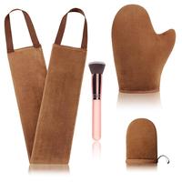 Brown 4 Pcs Self Tanner Mitt Applicator Kit for Women & Men - Applicator, Face Tanner Brush & Soft Streak-Free Reusable - Ski...