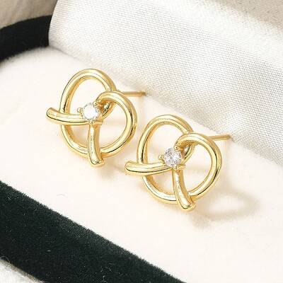 Rack Plating Heart Brass Micro Pave Clear Cubic Zirconia Stud Earrings