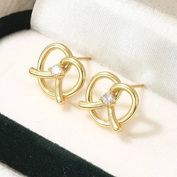 Rack Plating Heart Brass Micro Pave Clear Cubic Zirconia Stud Earrings