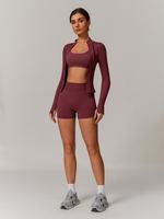 Women's Solid Crop Coat & Backless Bra & High Waist Shorts Tracksuit Set, Casual Sporty Breathable Comfy for Yoga Gym Workout...