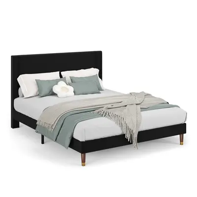 Garvee Queen Bed Frame with Headboard, Corduroy Upholstered Platform Bed with Wooden Slats Support - No Box Spring Needed & N...