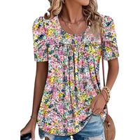 Angerella Short Sleeve Shirts for Women Summer Tops Dressy Boho Blouses Crewneck Tunic Tops for Leggings S-3XL