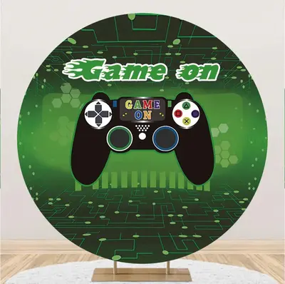 Game On Green Space Gamepad Round Party Backdrop - Aperturee