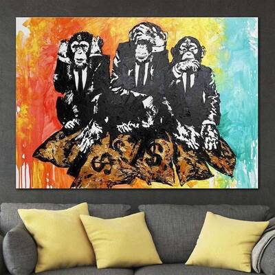 Original Street Art Abstract Monkey Paintings On Canvas Graffiti Artwork | GANG TRIO