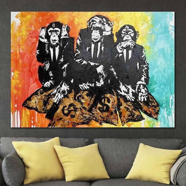 Original Street Art Abstract Monkey Paintings On Canvas Graffiti Artwork | GANG TRIO