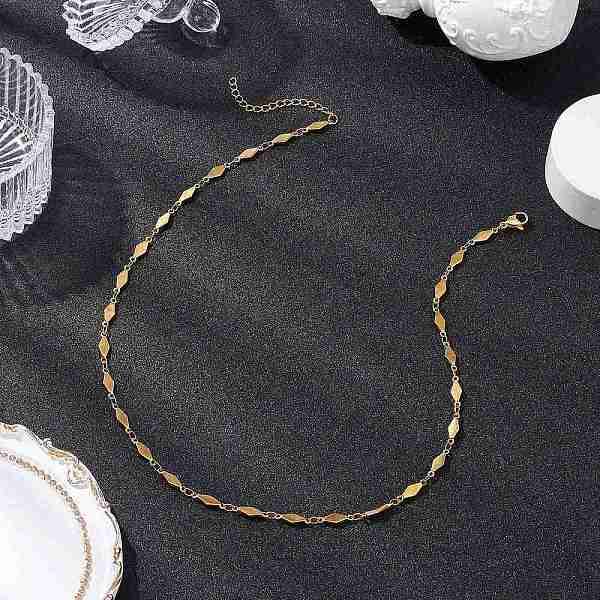 304 Stainless Steel Rhombus Link Chain Necklaces
