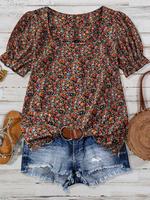 Women's Floral Print Blouse, Casual Chic Short Sleeve Top for Daily Wear, Ladies Clothes for All Seasons, Womenswear, Soft To...
