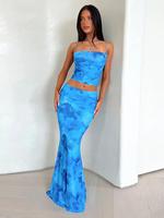 Women's Top & Mermaid Skirt Two-piece Set, Slim Sleeveless Crop Top & Skirt Set, Ladies Summer Clothes for Beach Holiday Vaca...