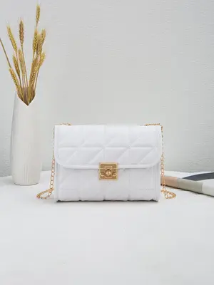 Women's Solid Color Quilted Crossbody Bag, Fashionable Chain Strap Shoulder Bag for Work & Daily Used, Trendy All-match Commu...